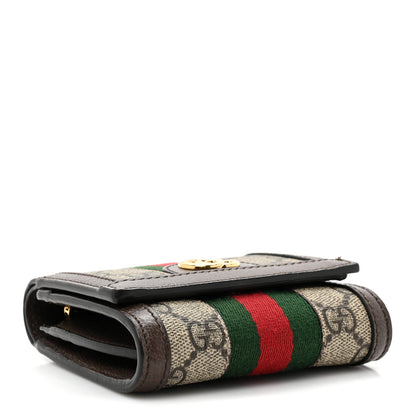 Gucci GG Supreme Monogram Textured Calfskin Web Ophidia Card Case Wallet Beige Ebony New Acero 4 of 10