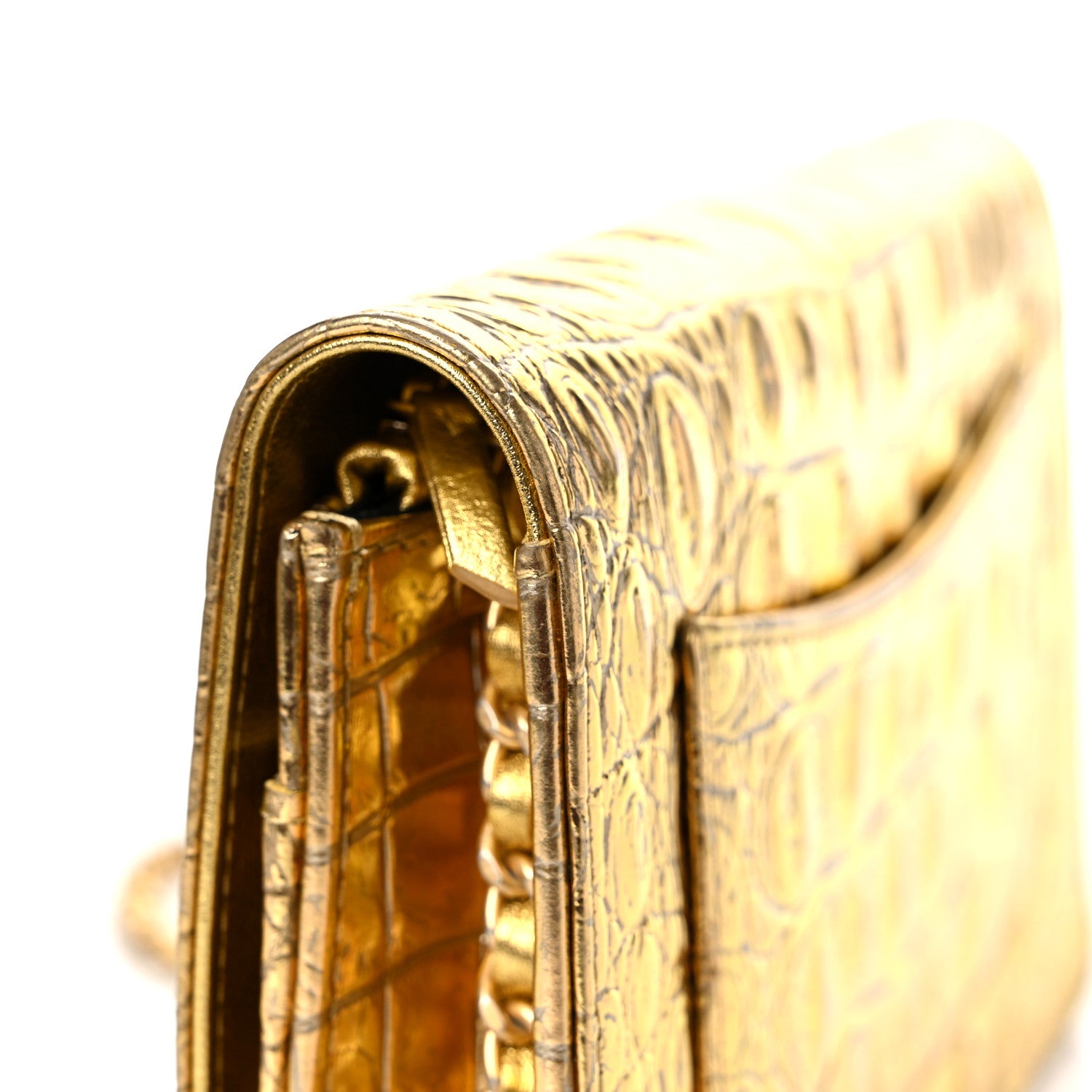 Chanel Metallic Calfskin Crocodile Embossed Cocodile Wallet On