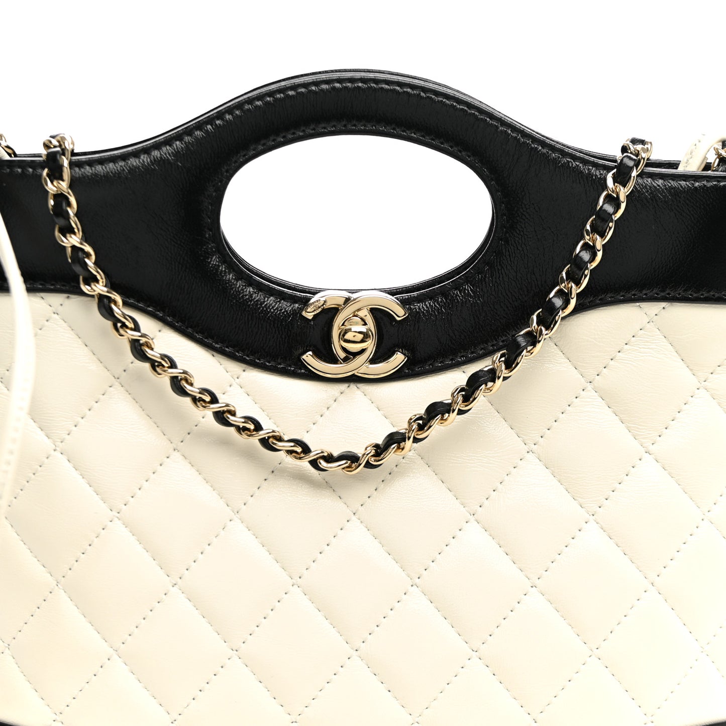 Patent Calfskin Quilted Mini 31 Shopping Bag White Black