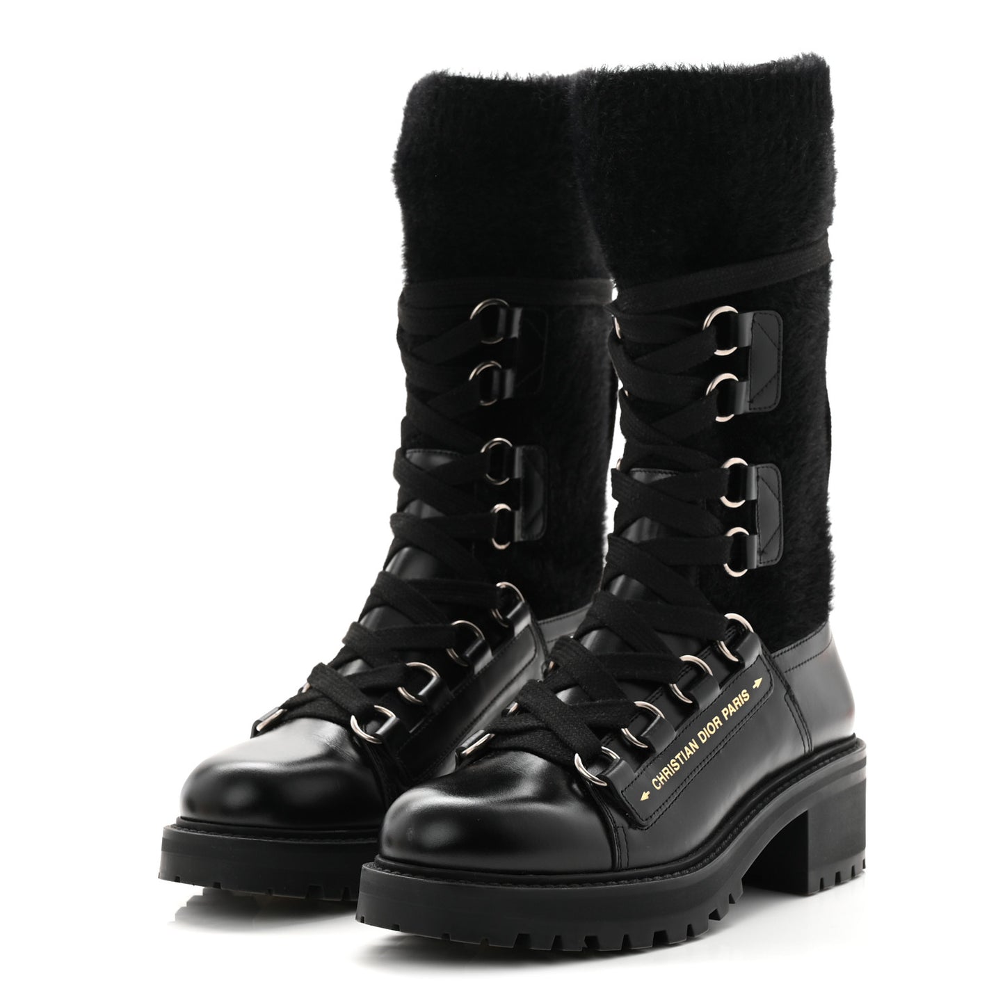 Calfskin Furr Stretch D-Fight Ankle Boots 39.5 Black