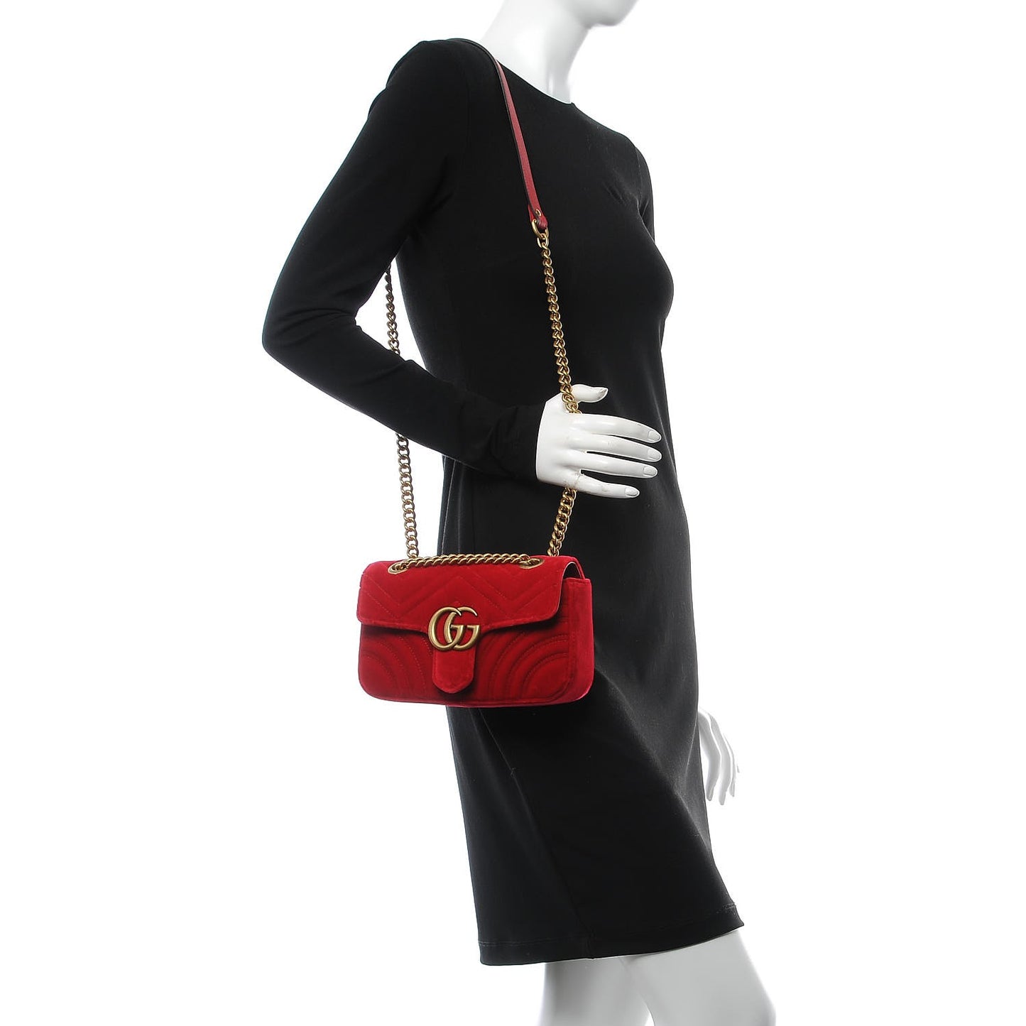 Velvet Matelasse Mini GG Marmont Shoulder Bag Hibiscus Red