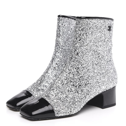 Chanel Glitter Patent Cap Toe Short Boots 38 Silver 3 of 9
