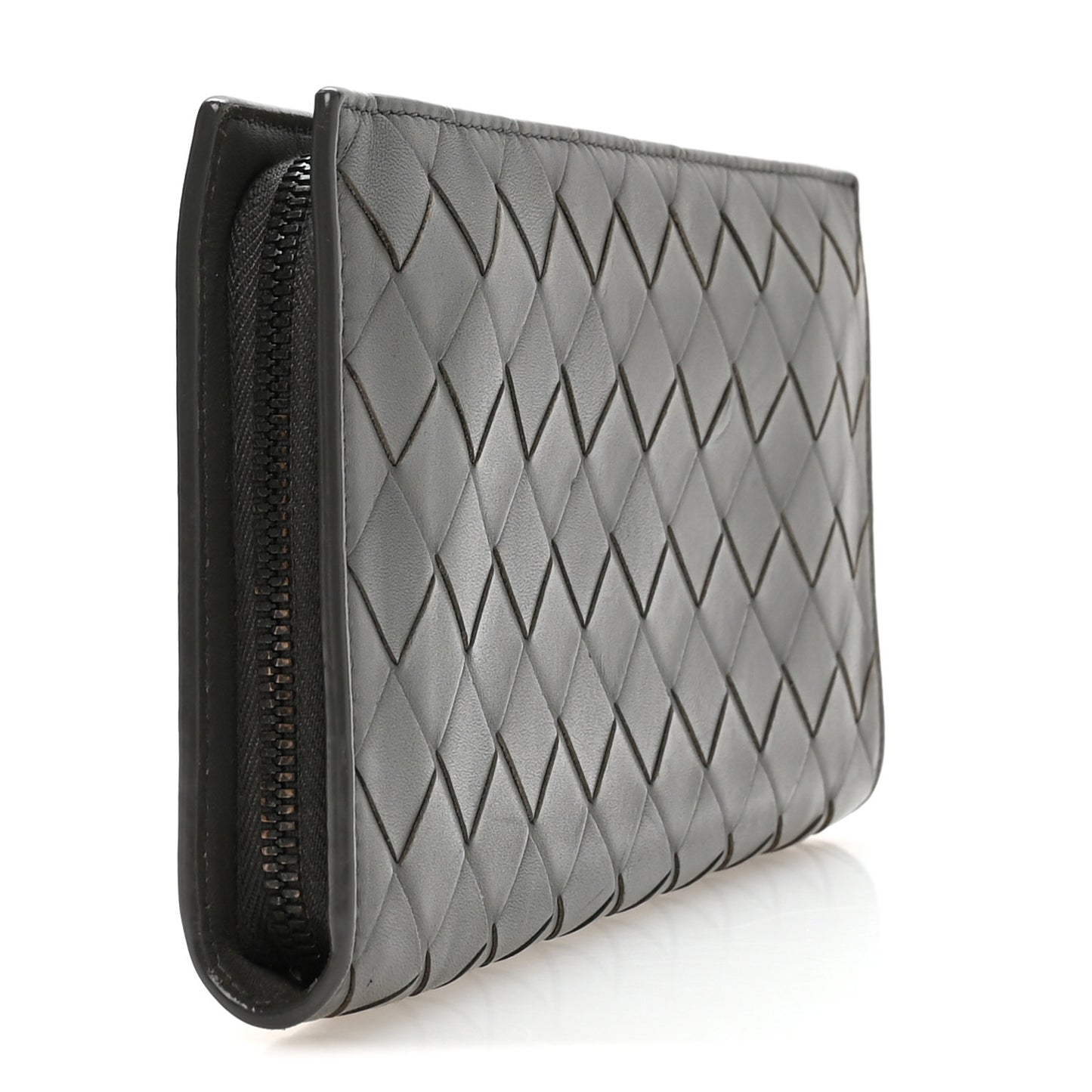 Nappa Intrecciato Zip Around Wallet Grey
