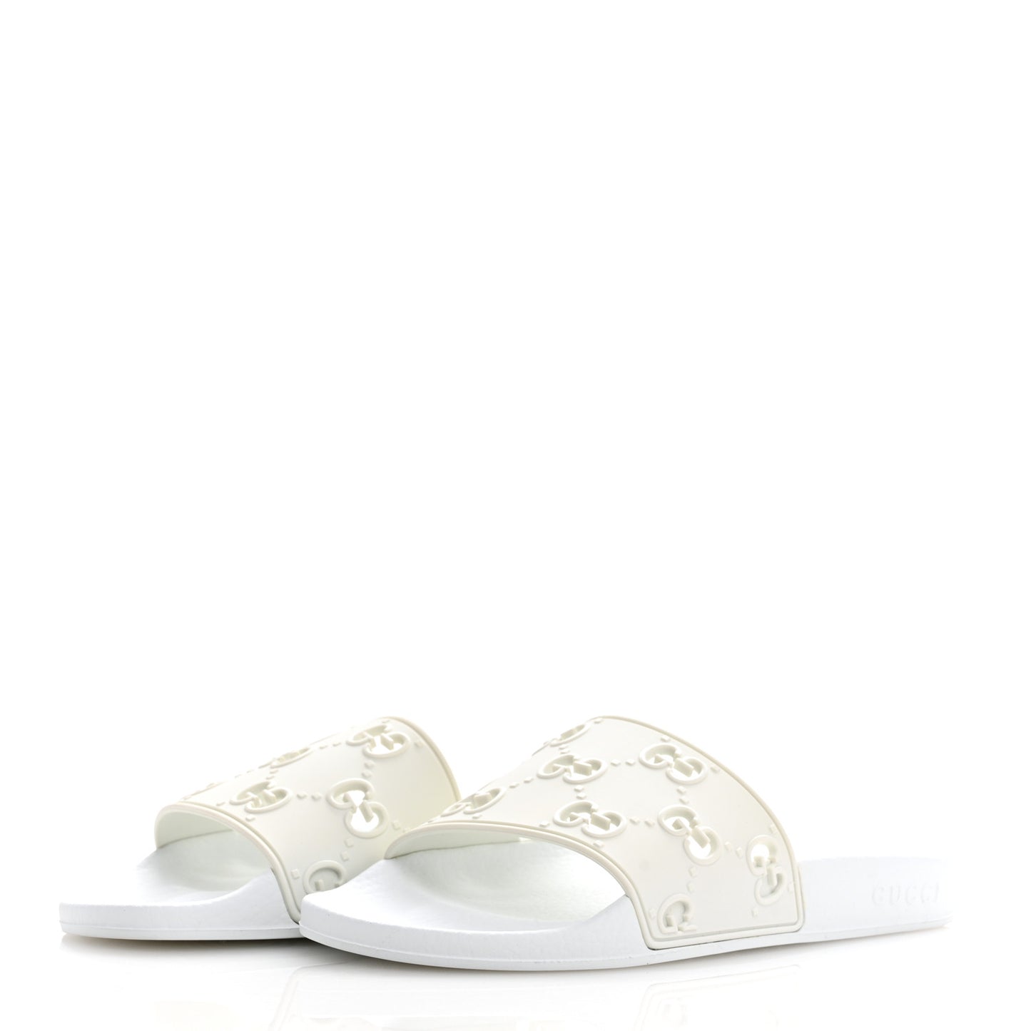 Rubber GG Monogram Perforated Womens Slide Sandals 38 Great White
