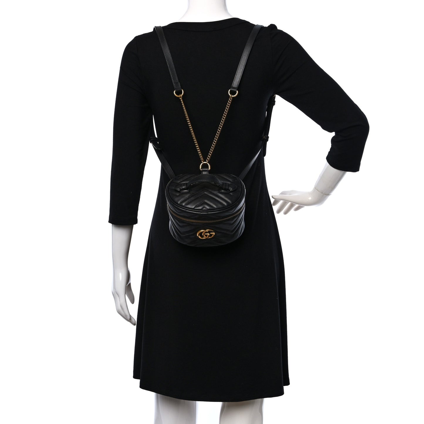 Calfskin Matelasse Mini GG Marmont Round Backpack Black