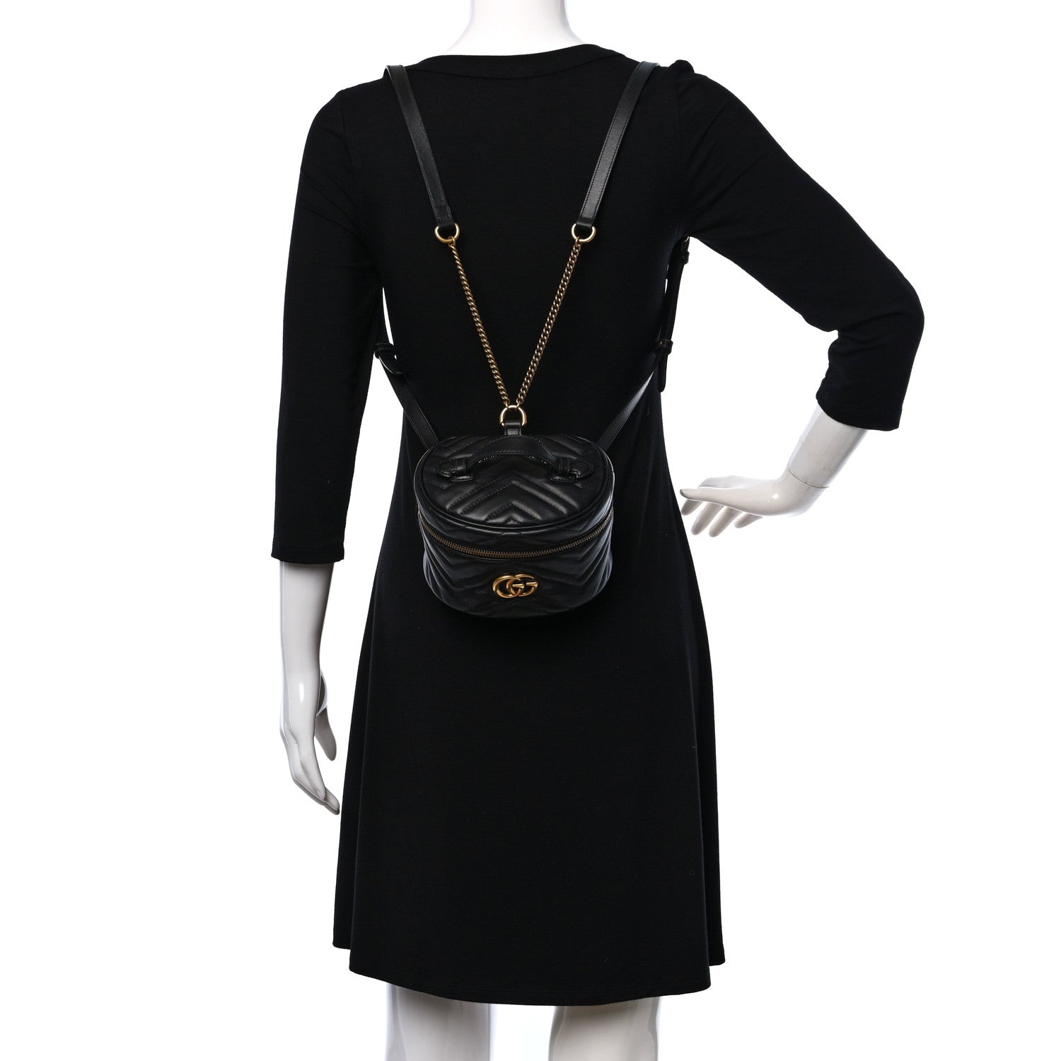 Gucci Calfskin Matelasse Mini GG Marmont Round Backpack Black 2 of 14