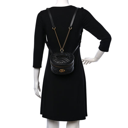 Gucci Calfskin Matelasse Mini GG Marmont Round Backpack Black 2 of 14