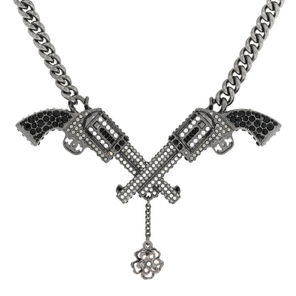 Chanel Baguette Crystal Ruthenium CC Paris Dallas Double Gun Drop Necklace 4 of 9