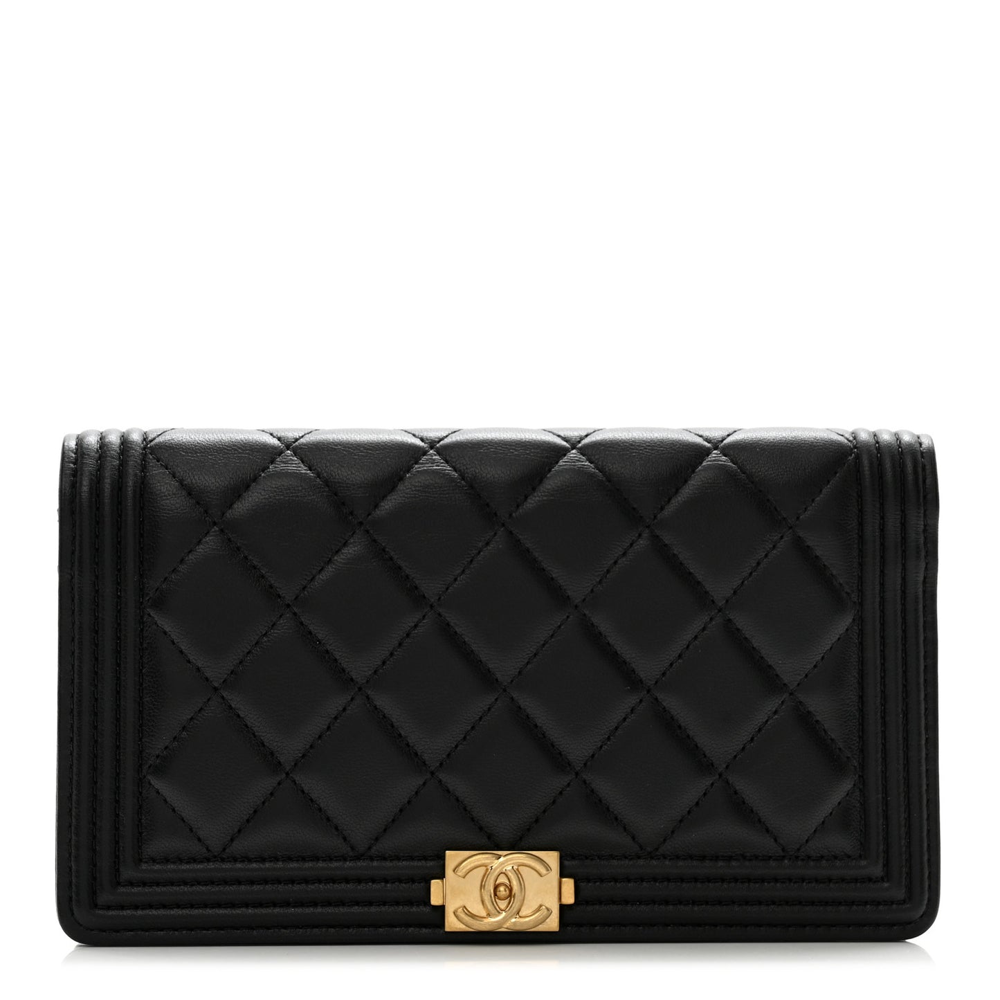 Lambskin Quilted Boy Yen Wallet Black