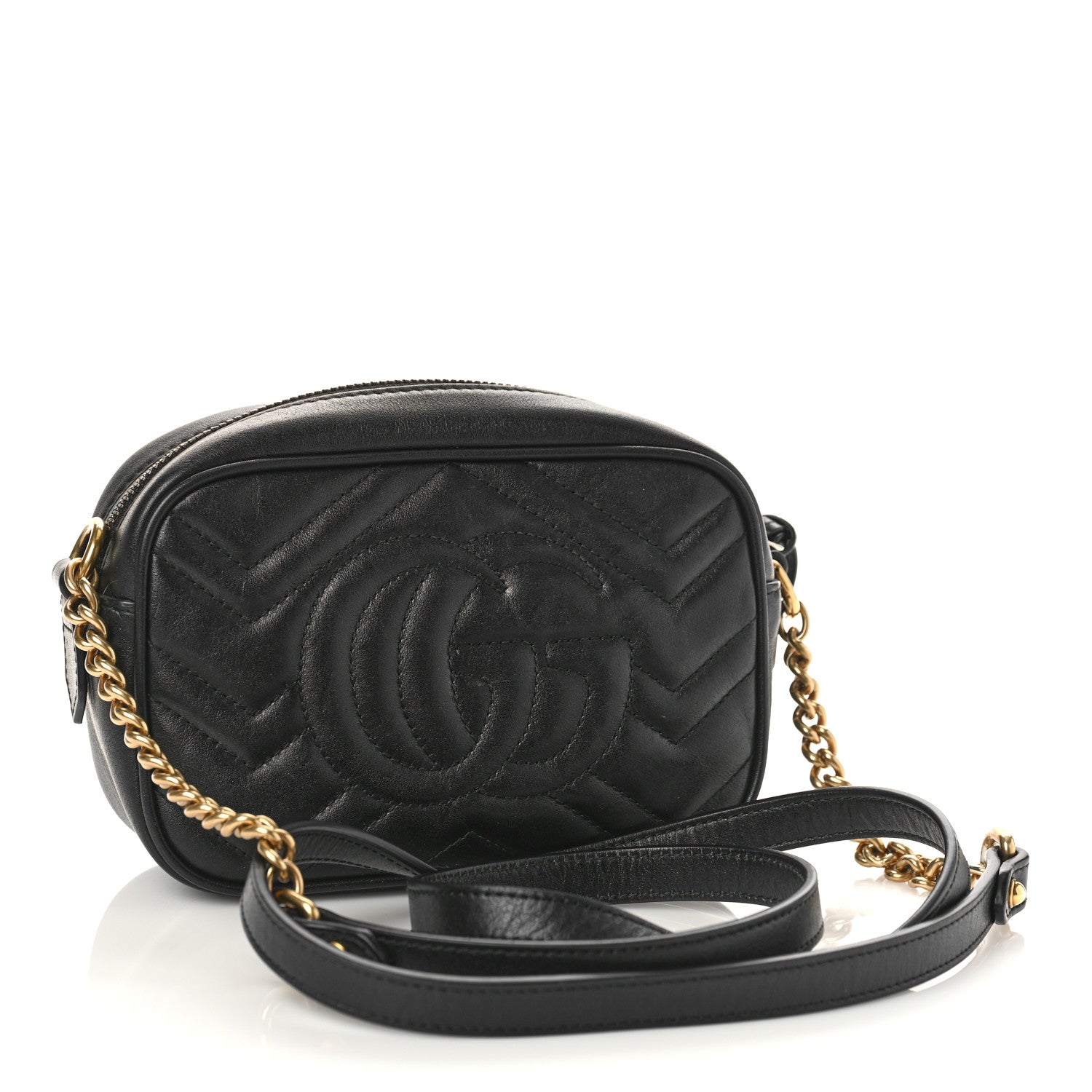 Gucci Calfskin Matelasse Mini GG Marmont Chain Shoulder Bag Black 3 of 10