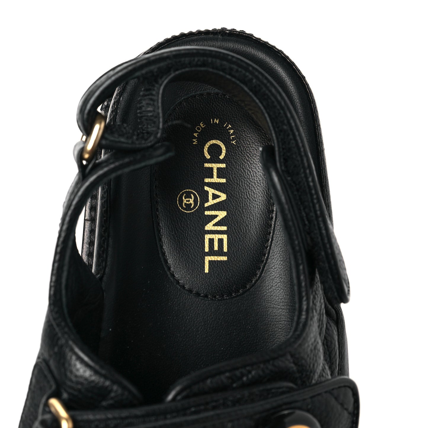 Grained Calfskin Velcro Dad Sandals 35 Black