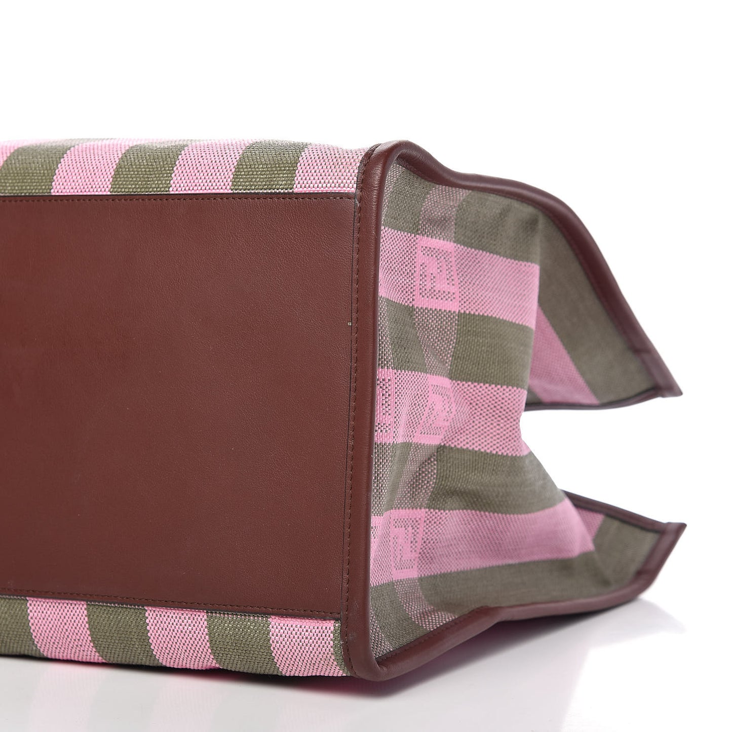 Raffia Vitello Seta Plexiglass Pequin Gingham Woven Large Fendi Sunshine Shopper Tote Military Rosa