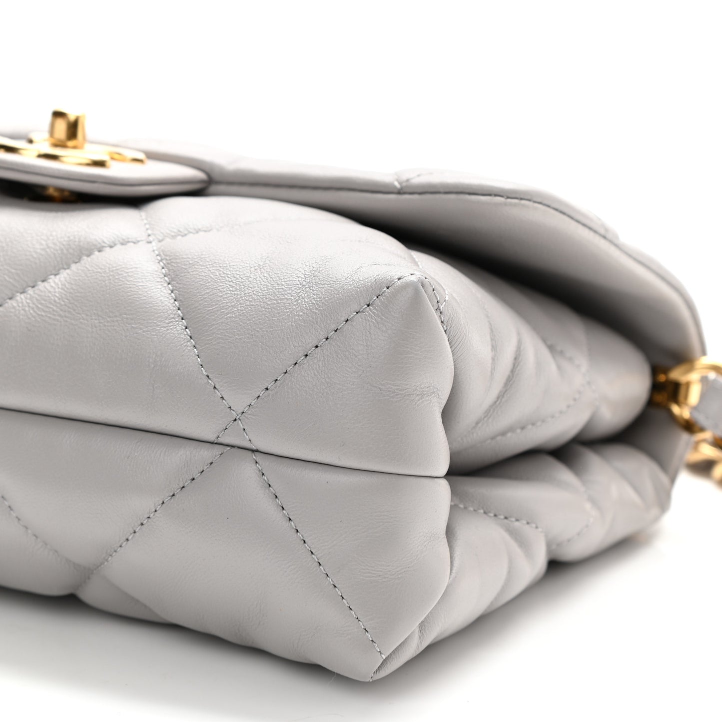 Lambskin Quilted Chain Top Handle Flap Light Grey