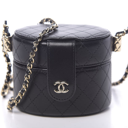 Chanel Lambskin Quilted Mini Round Vanity Case With Chain Black 11 of 11