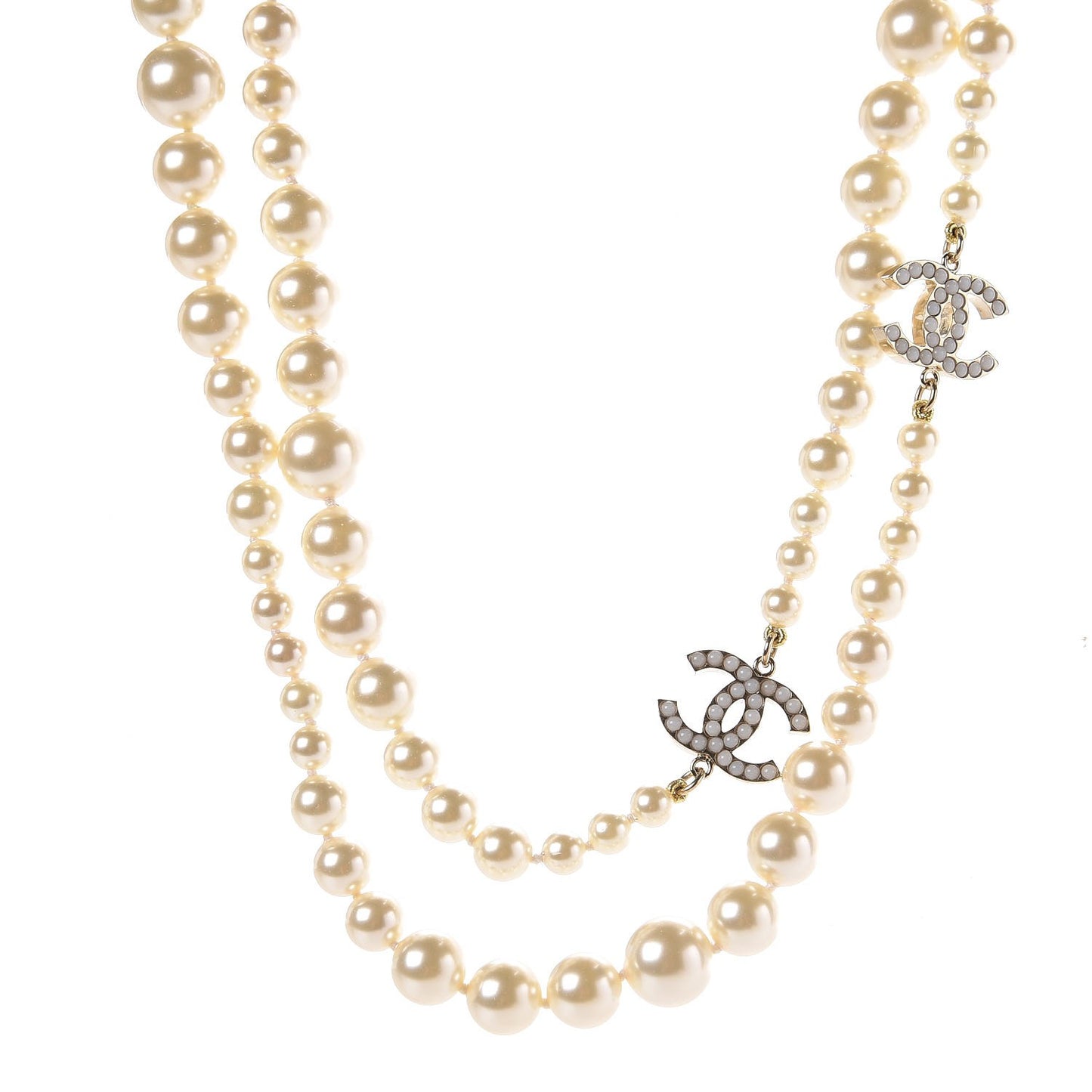 Graduated Pearl CC Long Necklace Gold