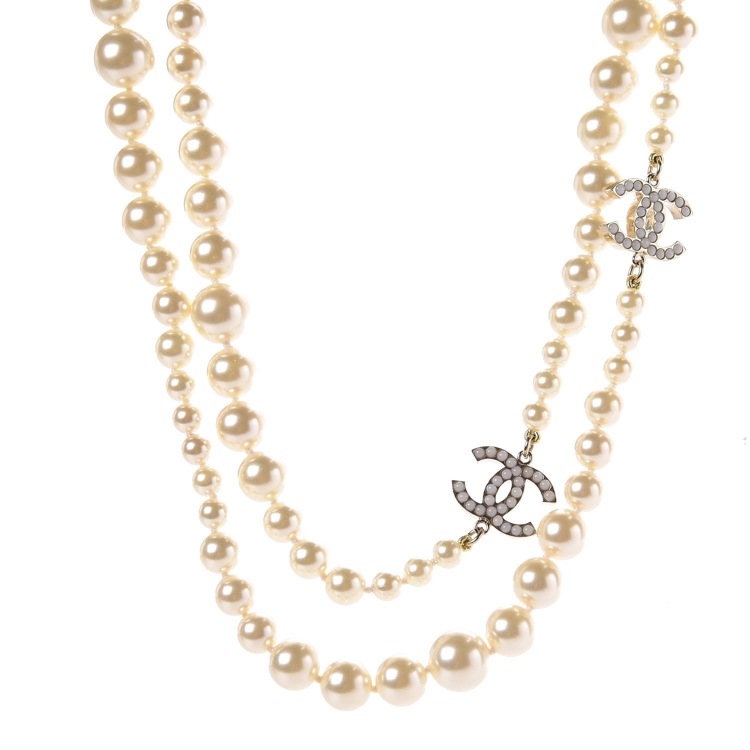 Chanel Graduated Pearl CC Long Necklace Gold 1 of 6