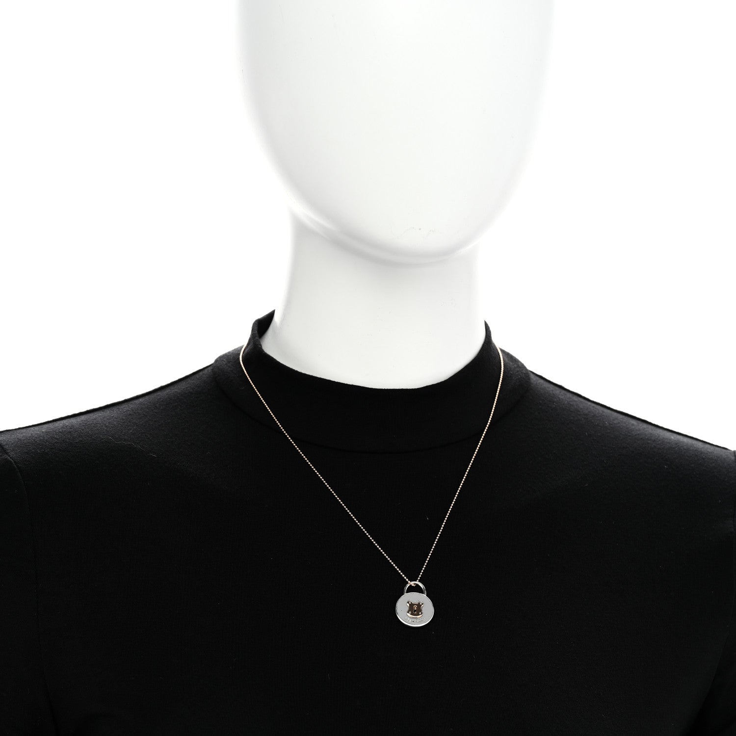 Tiffany Sterling Silver 18K Rose Gold Round Lock Pendant Necklace 2 of 5