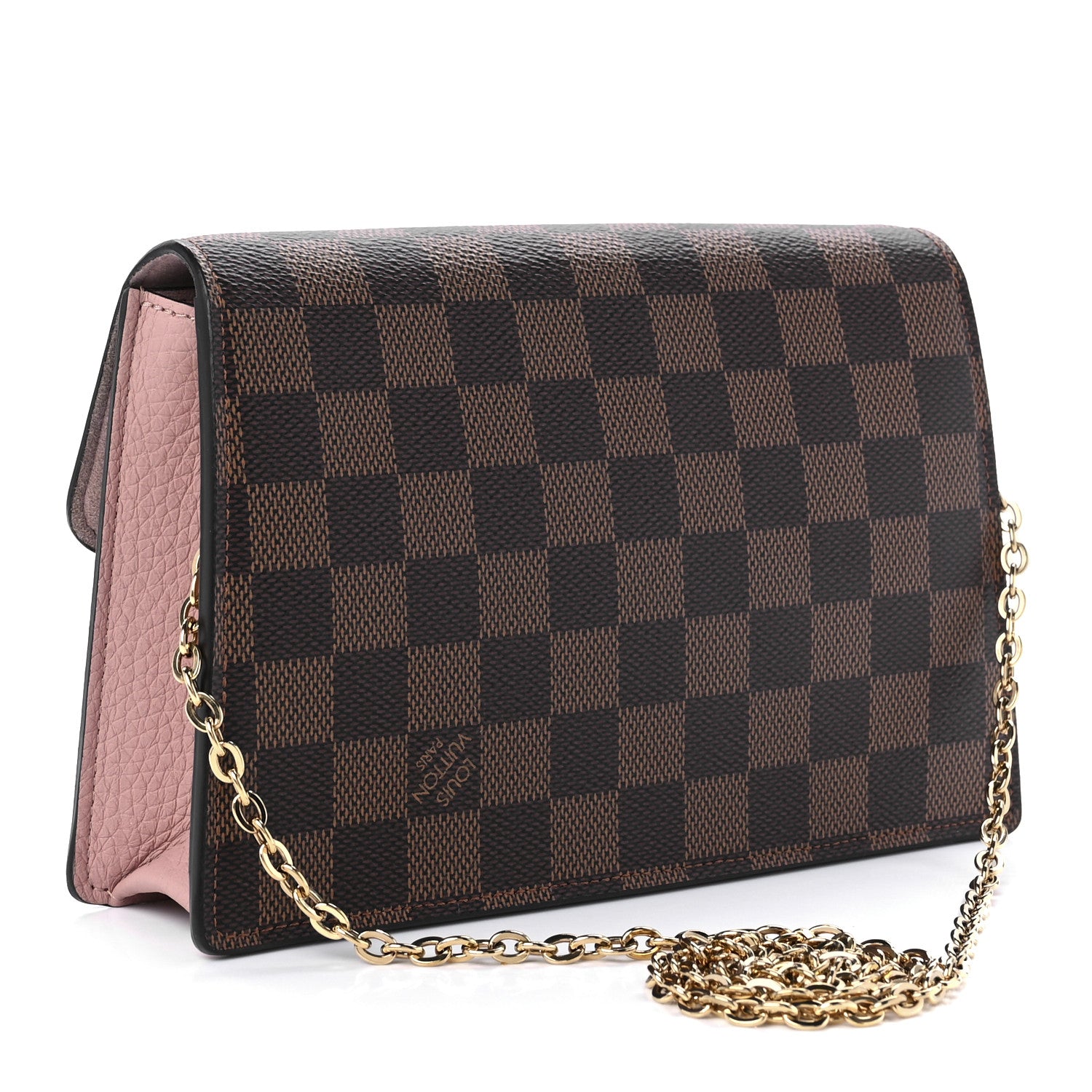 Louis Vuitton Damier Ebene Croisette Chain Wallet Rose Ballerine 2 of 9