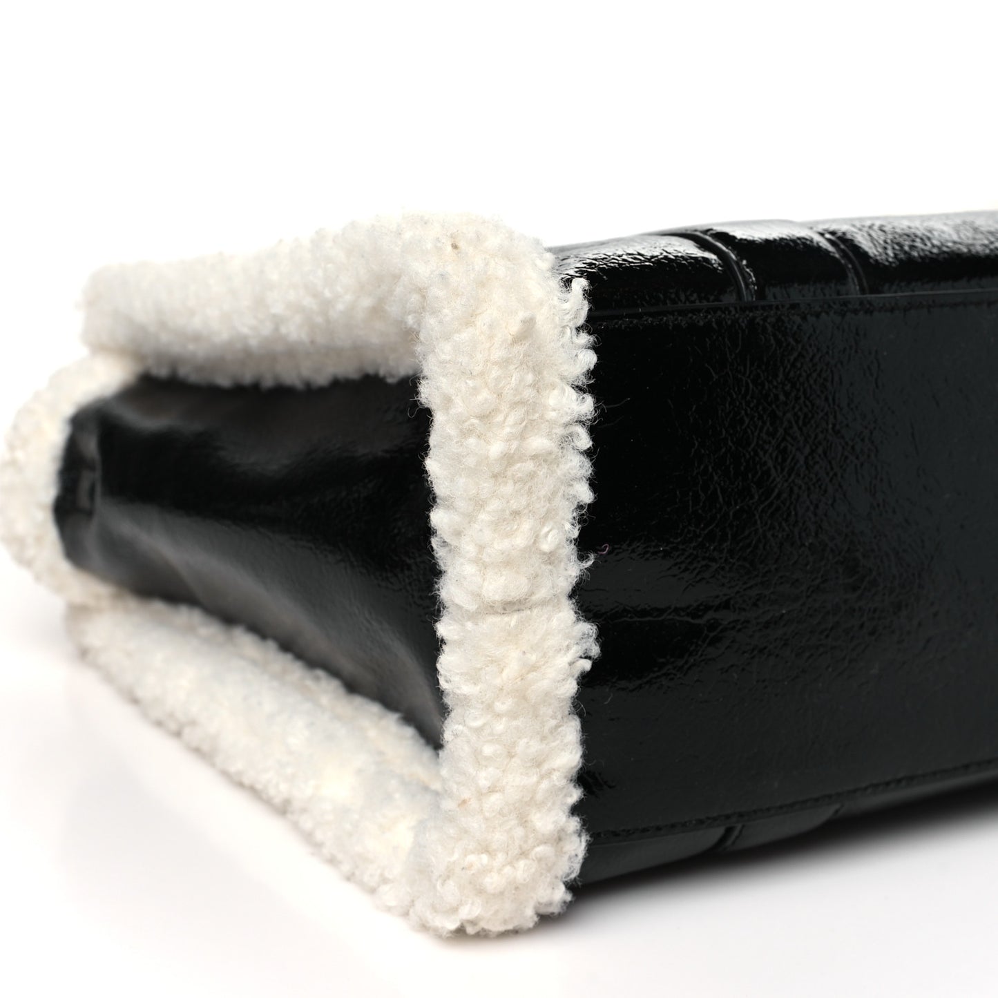 Shiny Calfskin Faux Shearling Small The Traveler Tote Bag Black