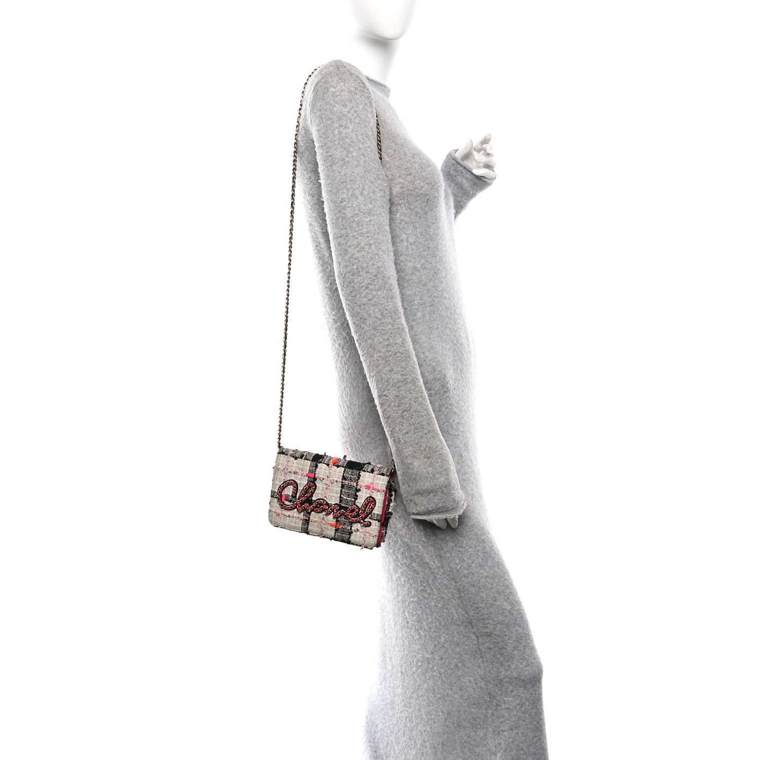 Chanel Tweed Calfskin Signe Wallet On Chain WOC Black Pink Orange 2 of 12