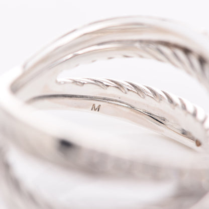 David Yurman Sterling Silver Black White Diamond X Crossover Cable Ring 57 8 7 of 8