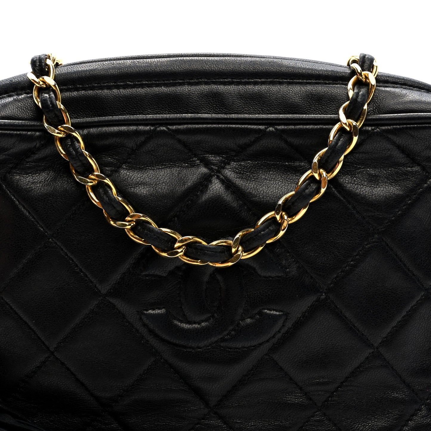 Lambskin Quilted CC Tassel Camera Case Black