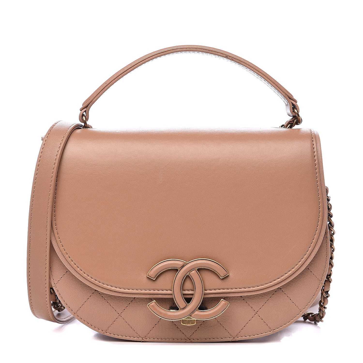 Chanel Shiny Calfskin Goatskin Quilted Small Coco Curve Messenger Flap Beige 1 of 16