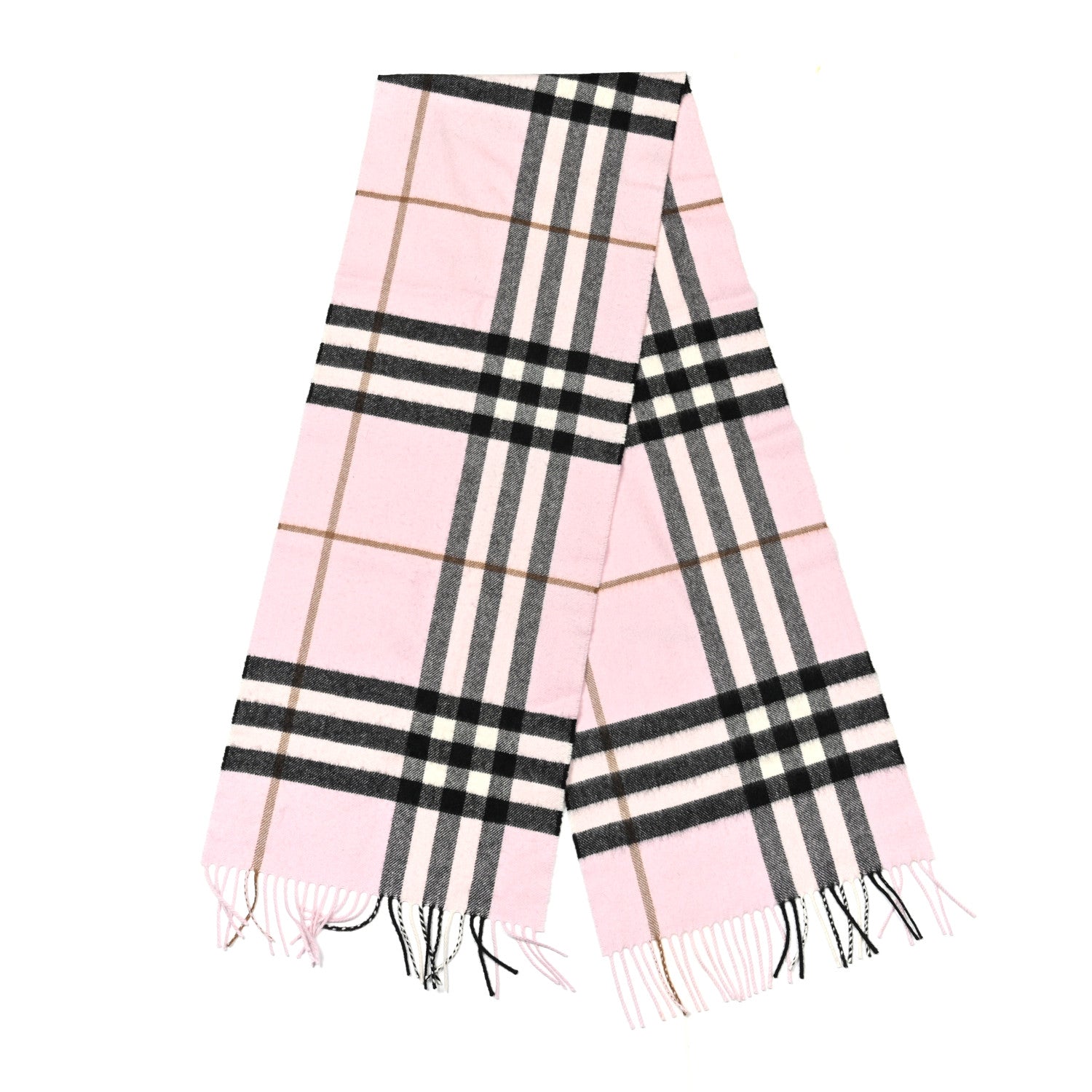 Burberry Cashmere Giant Heritage Check Fringe Scarf Pale Candy Pink 2 of 4