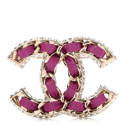 Chanel Lambskin Crystal CC Chain Brooch Purple Gold 1 of 5
