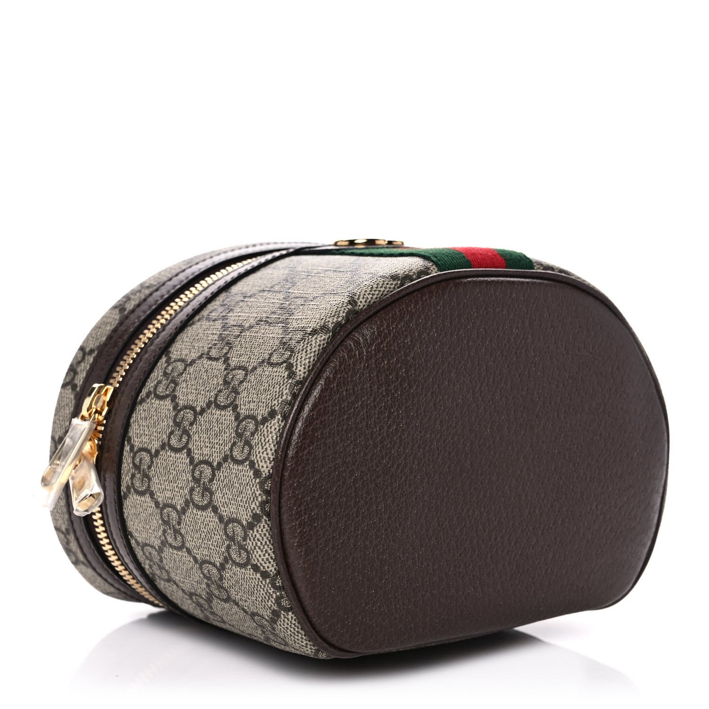 GG Supreme Monogram Textured Calfskin Web Ophidia Vanity Cosmetic Case Beige Ebony New Acero