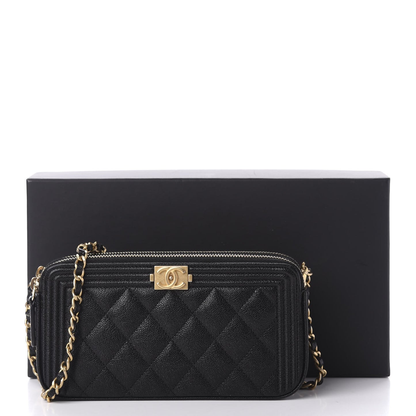 Caviar Quilted Small Boy Clutch With Chain Black