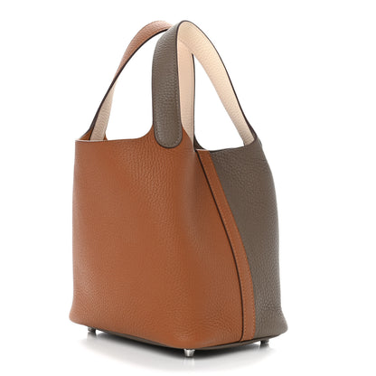 Hermes Taurillon Clemence Casaque Picotin 18 PM Gold Etain Nata 2 of 4