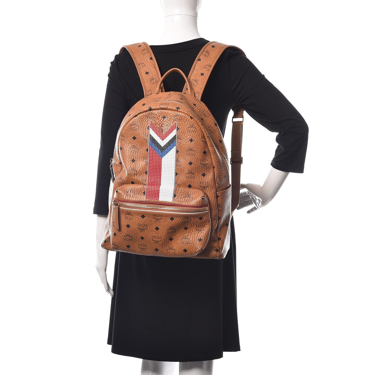 MCM Visetos Chevron Stripe Medium Stark Backpack Cognac 2 of 10