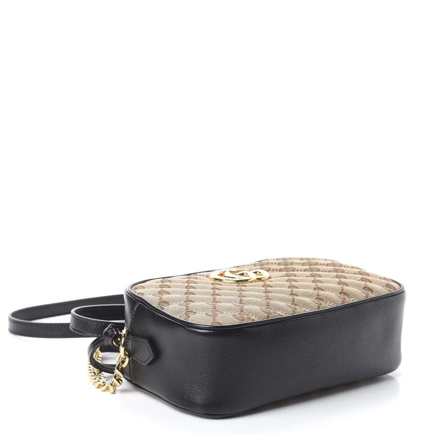 Monogram Matelasse Diagonal Small GG Marmont Chain Shoulder Bag Beige Black