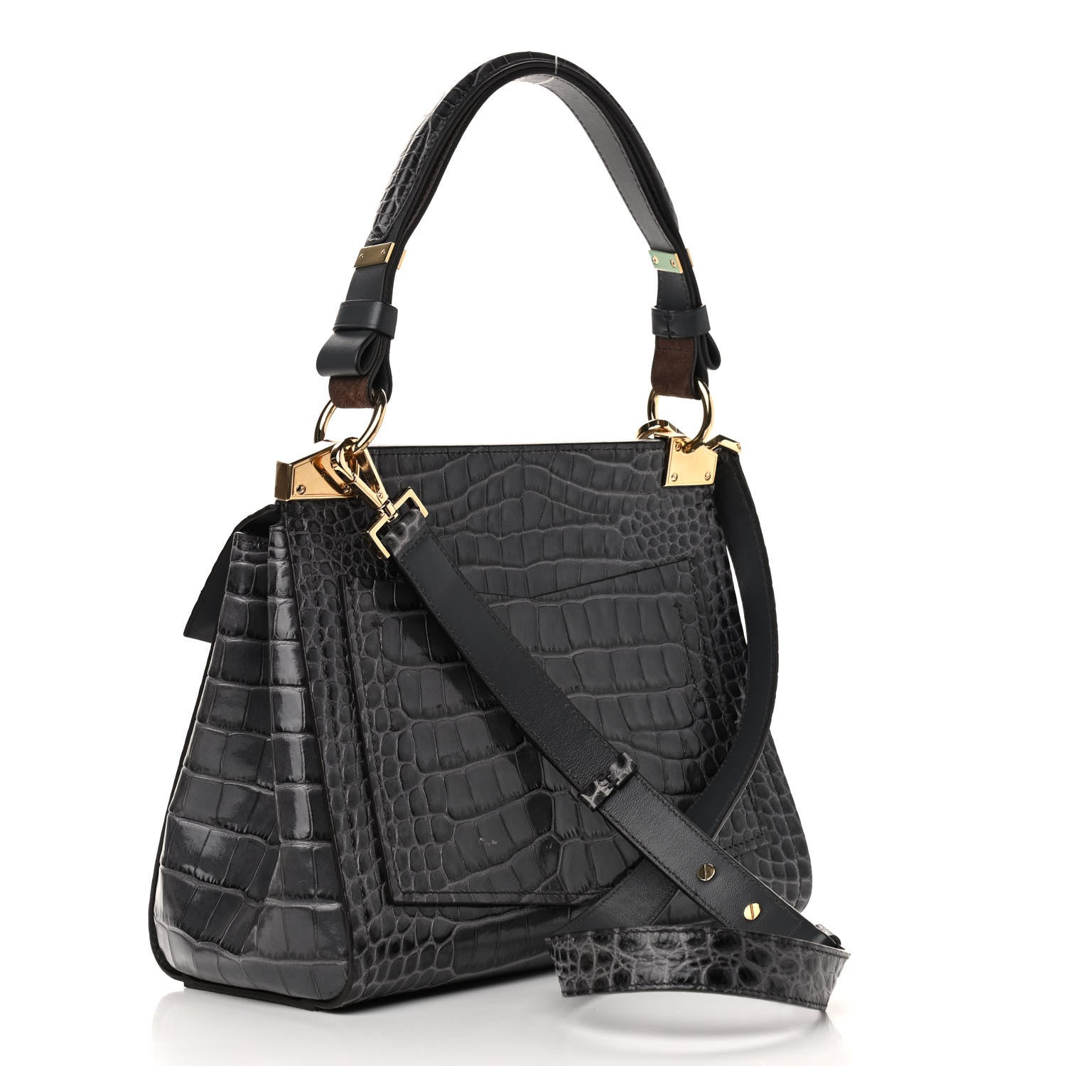 Givenchy Calfskin Crocodile Embossed Small Mystic Shoulder Bag Storm Grey 3 of 13