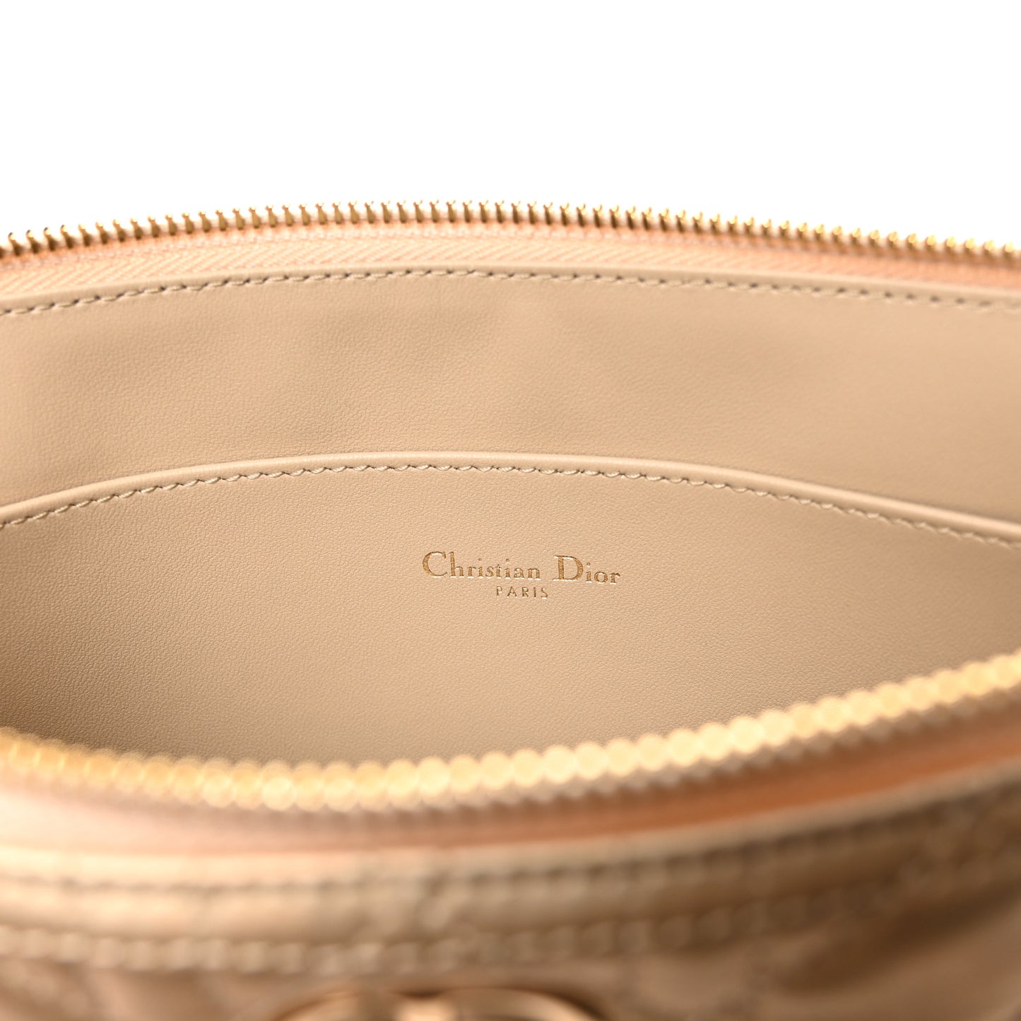 Metallic Lambskin Cannage Large Caro Daily Pouch Gold