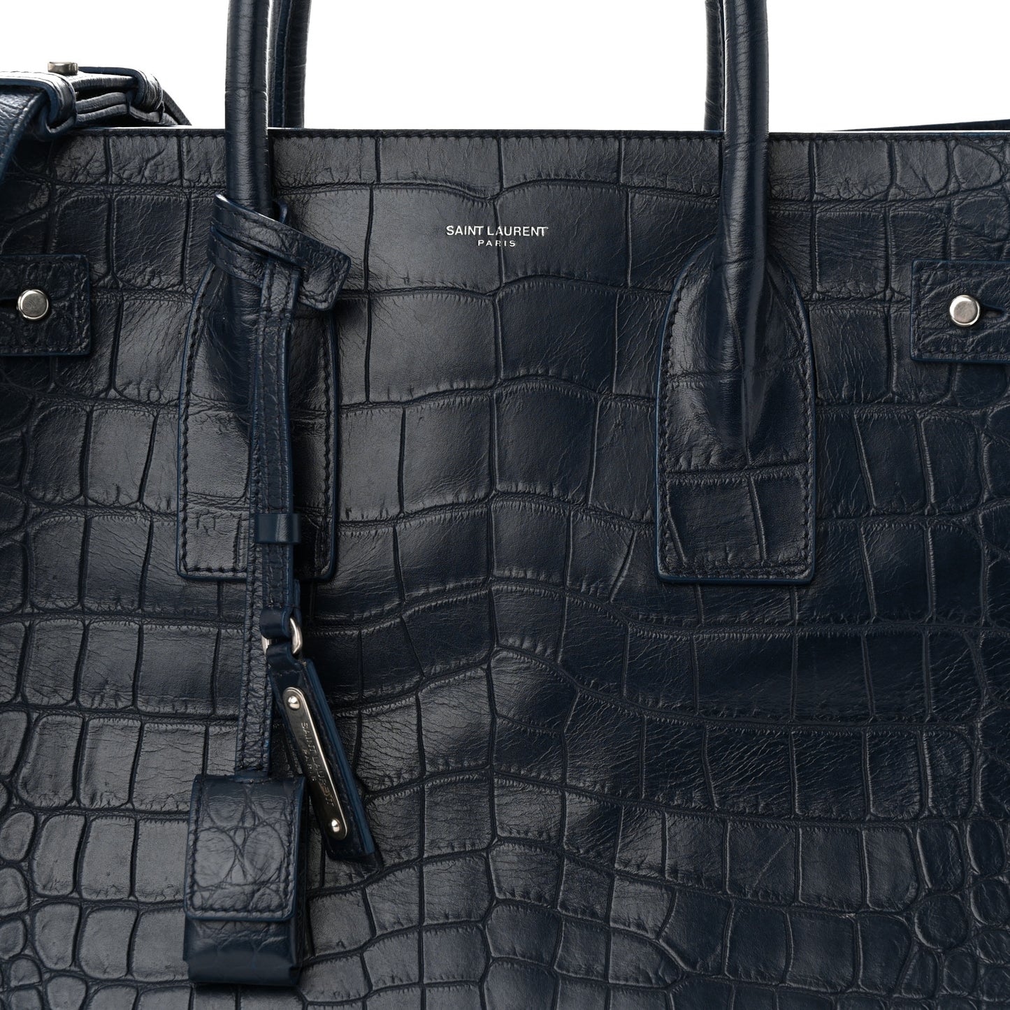 Calfskin Crocodile Embossed Medium Souple Sac De Jour Navy