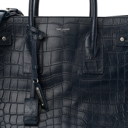 Saint Laurent Calfskin Crocodile Embossed Medium Souple Sac De Jour Navy 9 of 12