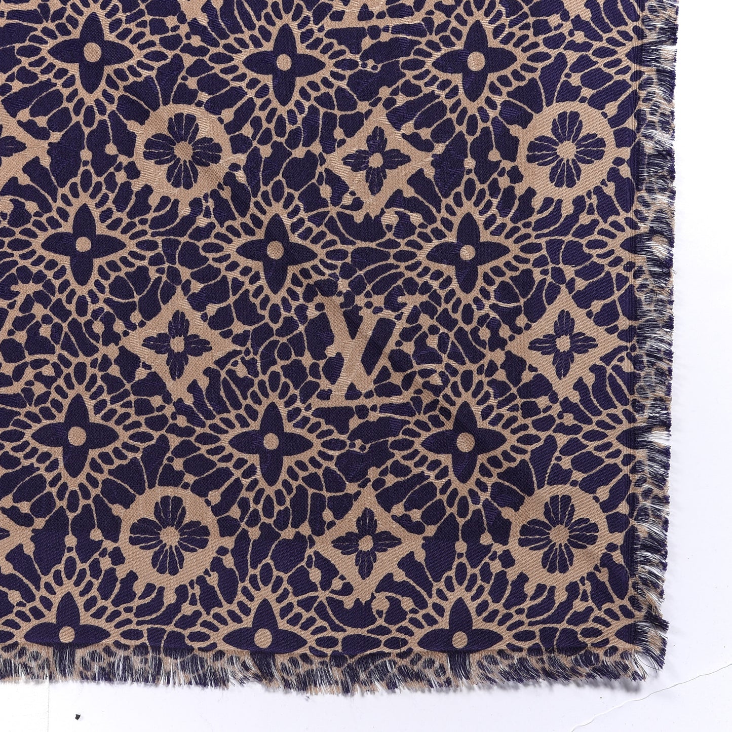 Silk Wool Monogram Dentelle Shawl Scarf Purple Beige