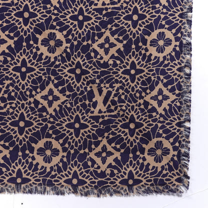 Louis Vuitton Silk Wool Monogram Dentelle Shawl Scarf Purple Beige 2 of 4
