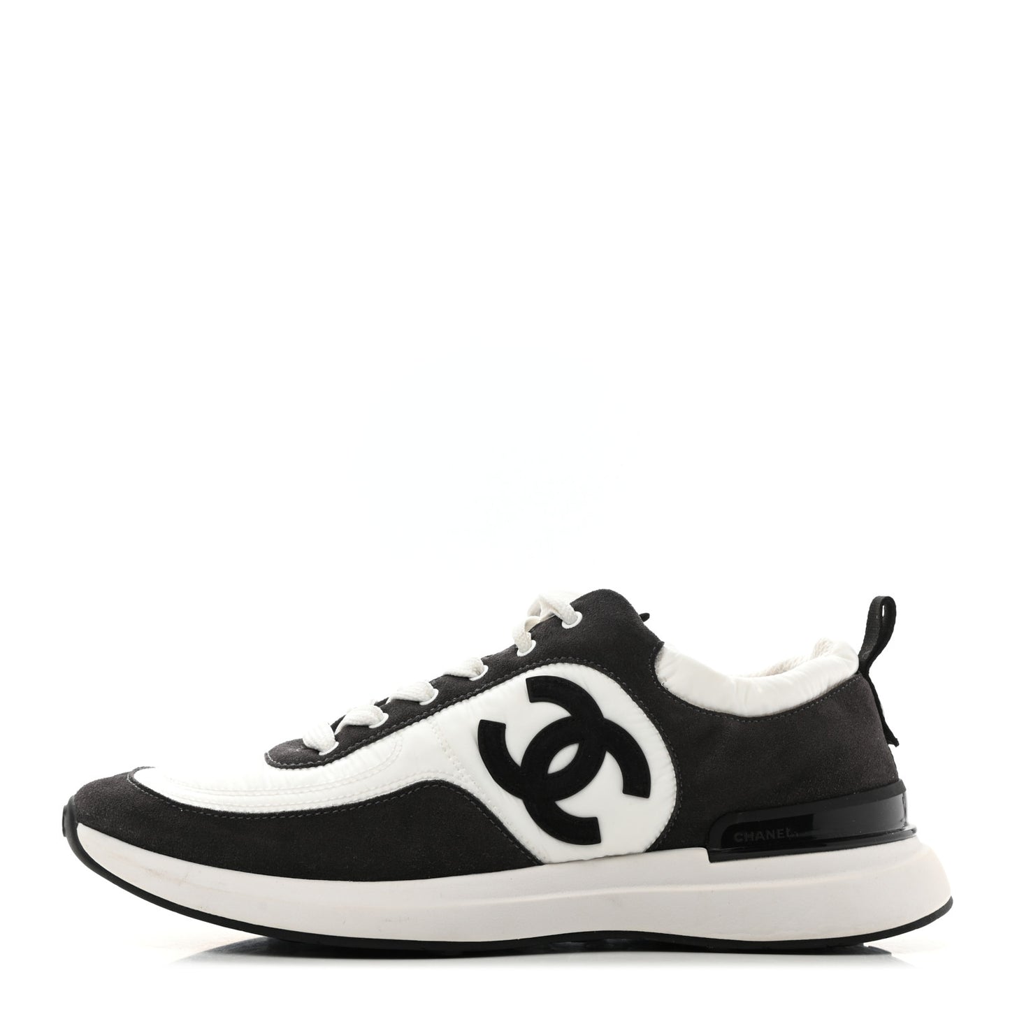 Nylon Suede Calfskin CC Sneakers 41 White Dark Grey