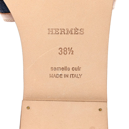 Hermes Calfskin Denim Oran Sandals 38.5 Bleu Brut Gold 8 of 9