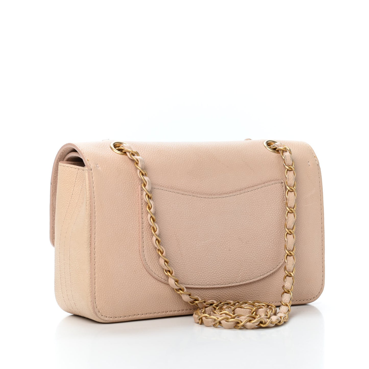 Grained Calfskin Medium Classic Pure Double Flap Nude