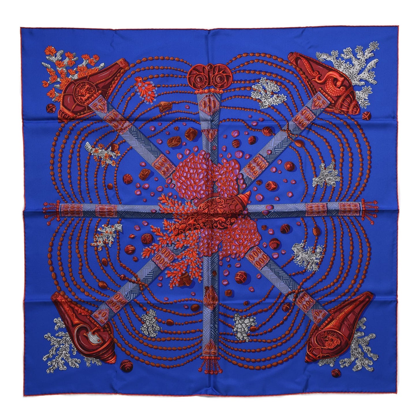 Silk Chemins De Corail Scarf 90 Bleu Royal Gris Bleuete Rouge