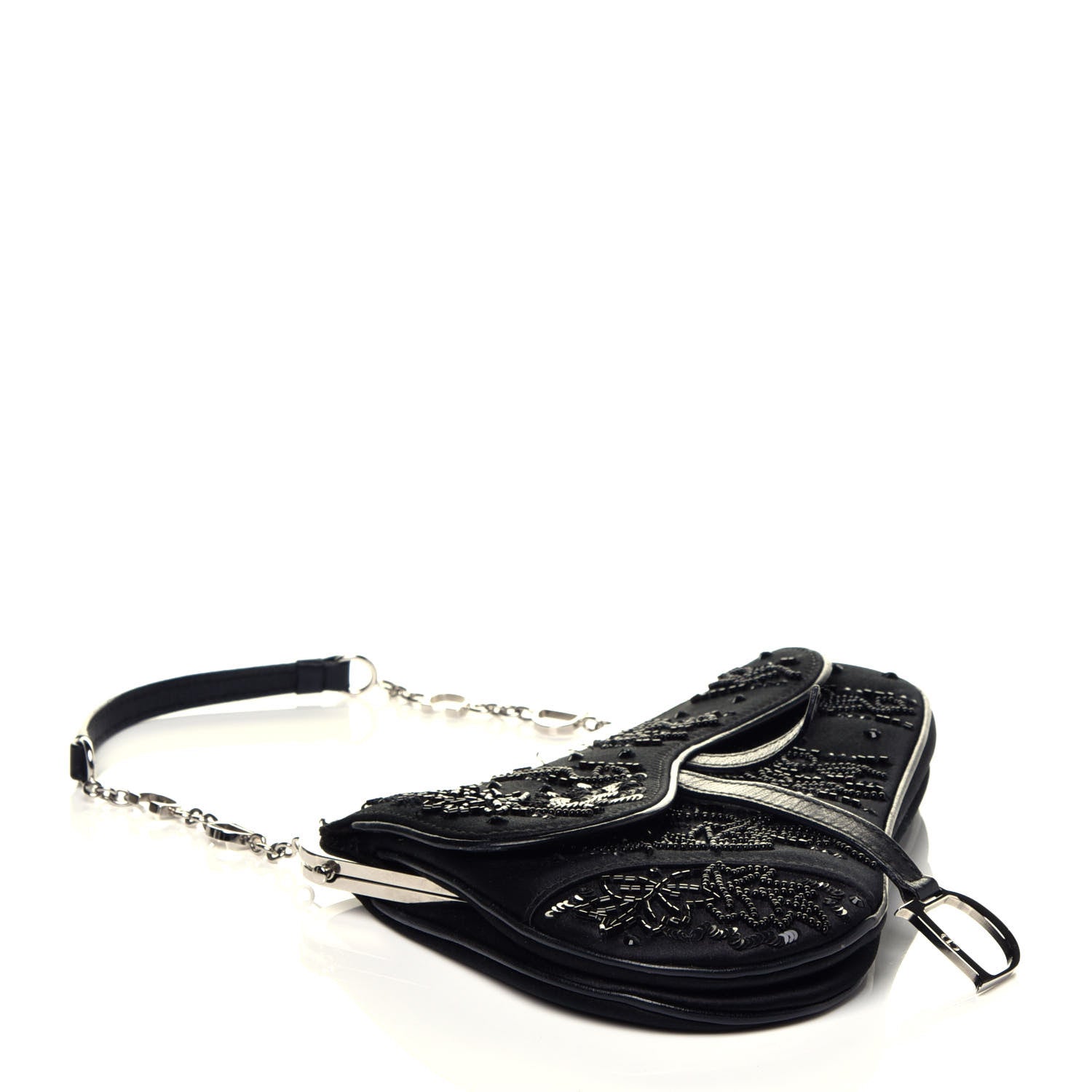 Christian Dior Satin Bead Embroidered Mini Frame Saddle Black 4 of 8
