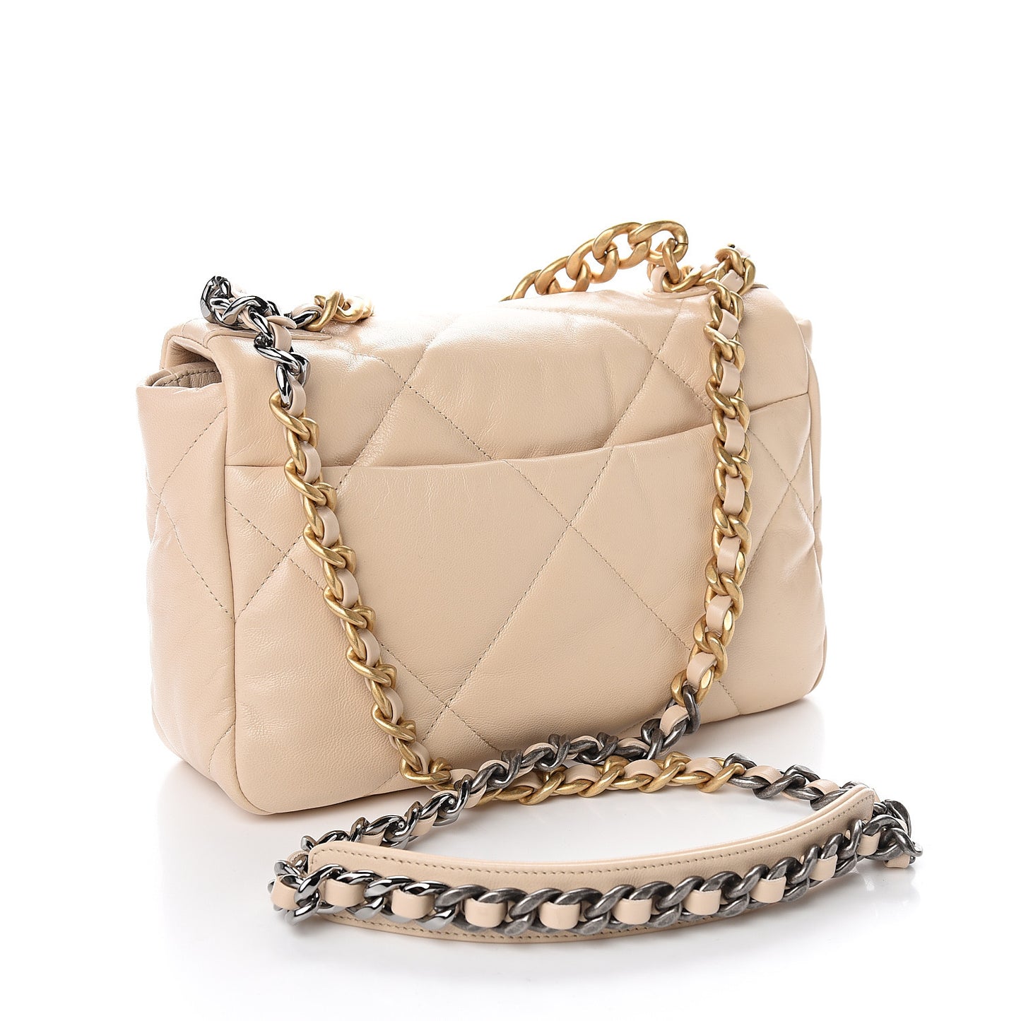 Goatskin Quilted Medium 19 Flap Beige