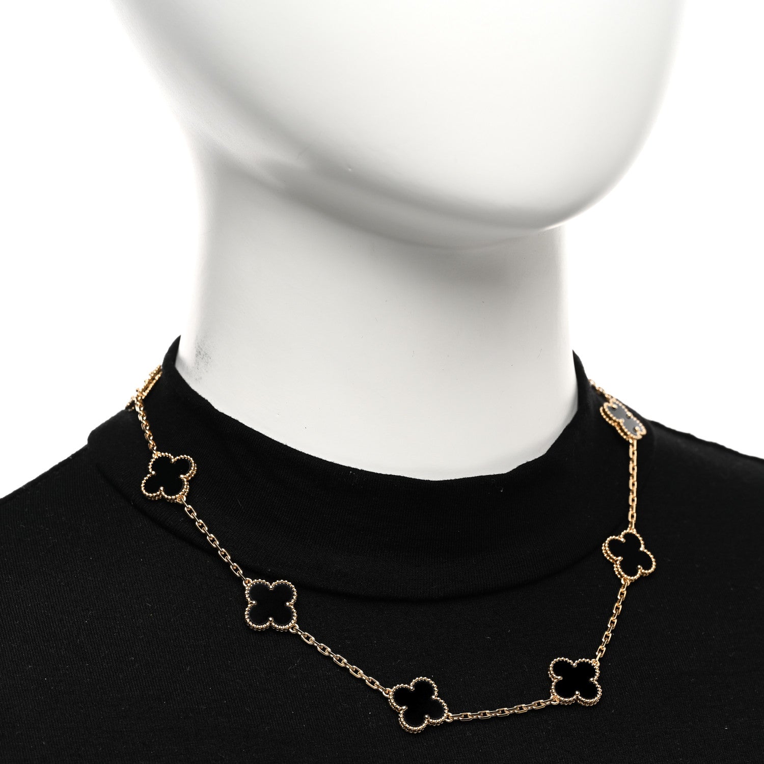Van Cleef & Arpels 18K Yellow Gold Black Onyx 10 Motifs Vintage Alhambra Necklace 2 of 7