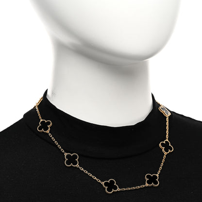 Van Cleef & Arpels 18K Yellow Gold Black Onyx 10 Motifs Vintage Alhambra Necklace 2 of 7