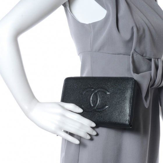 Caviar Zip Around Wallet Black