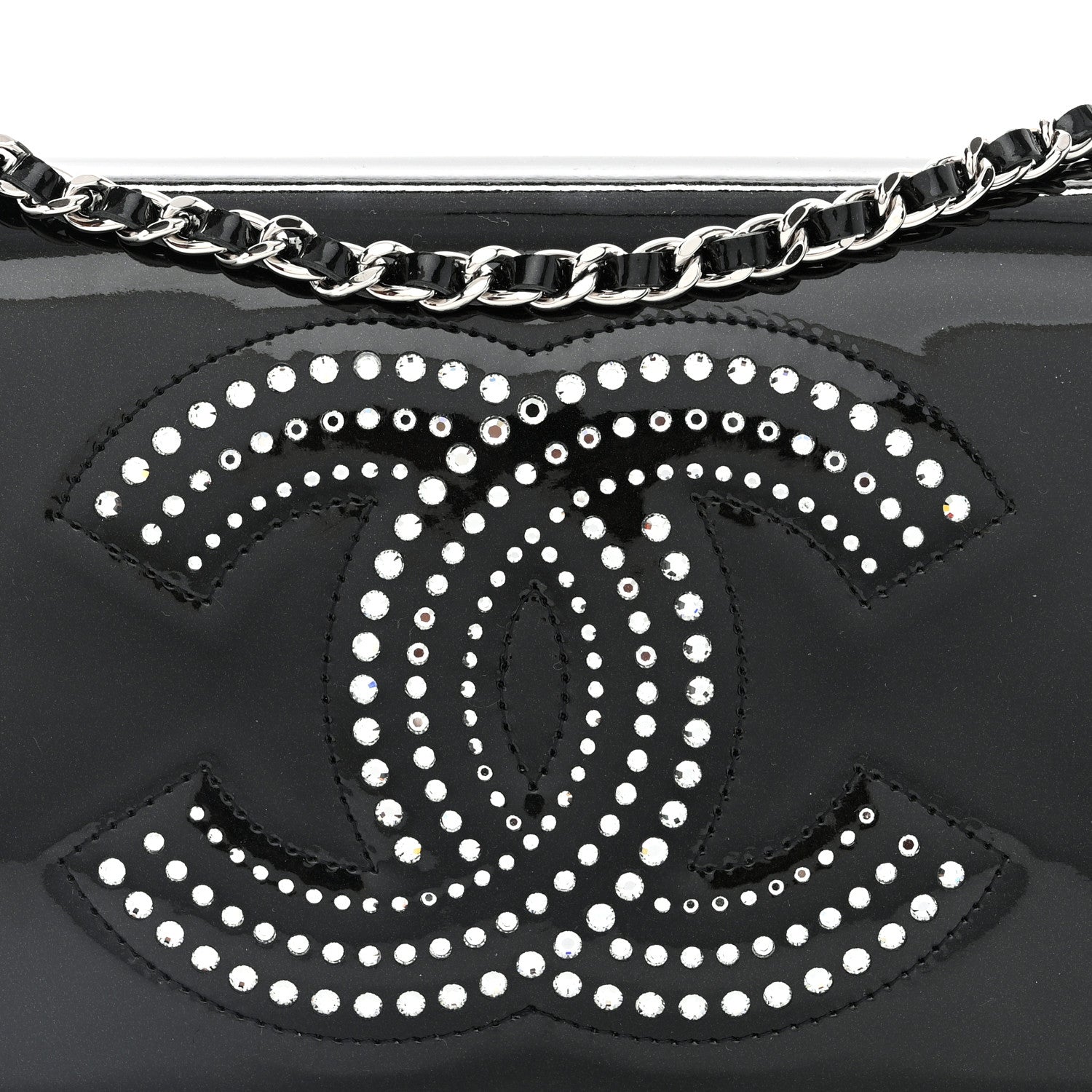 Chanel Patent Strass Wallet On Chain WOC Black 9 of 12
